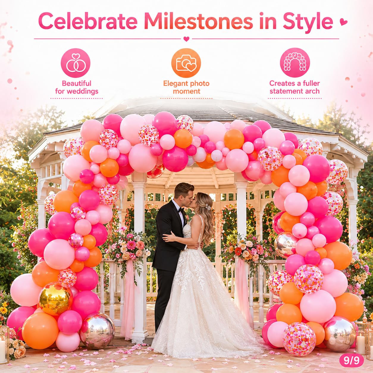 73Pcs Pink and Orange Balloon Arch Kit with 12 Inch Confetti Balloons