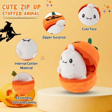 Made By Aliens Spooky Halloween Zip Up Stuffed Animal - Hauntingly Cute Ghost Plush Toy - Perfect Halloween Decor & Gift for All Ages - Special
