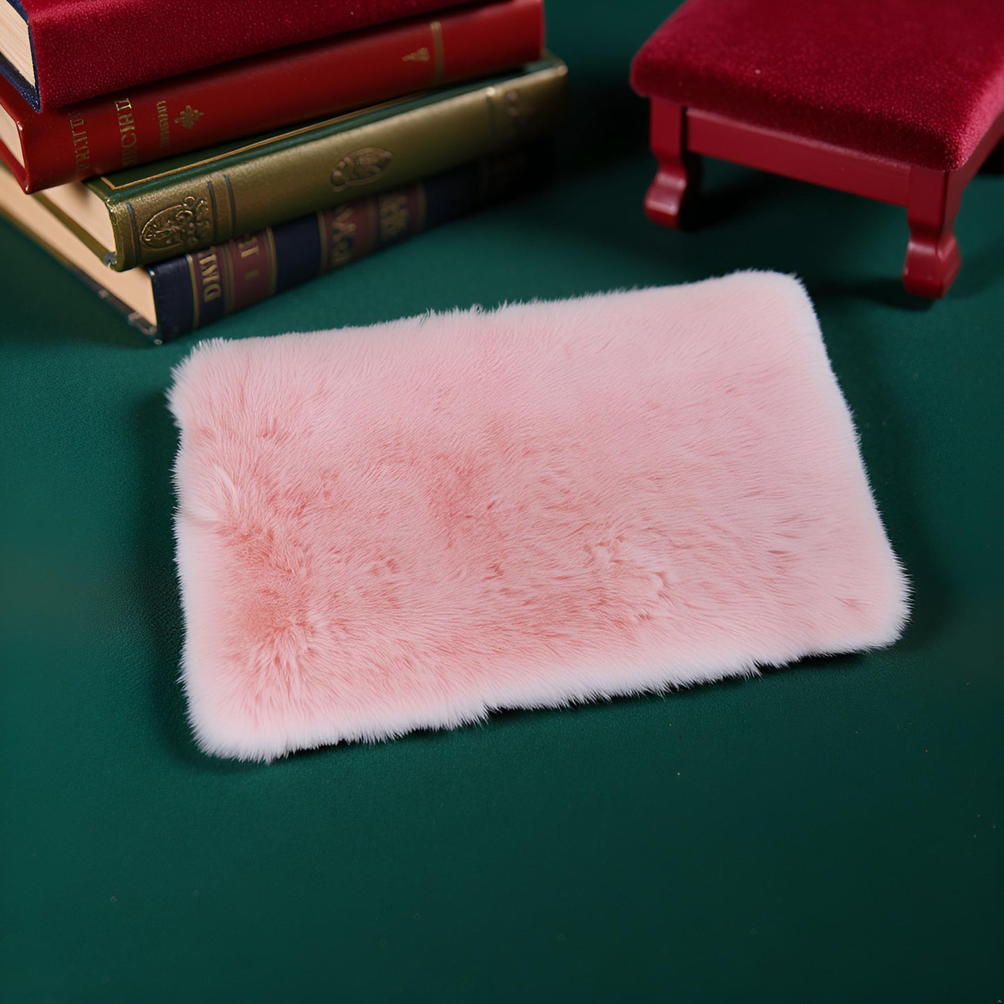 Pink Square Carpet, Miniature Fluffy Rug, Lightweight Dollhouse Decor for 1/12 Scale