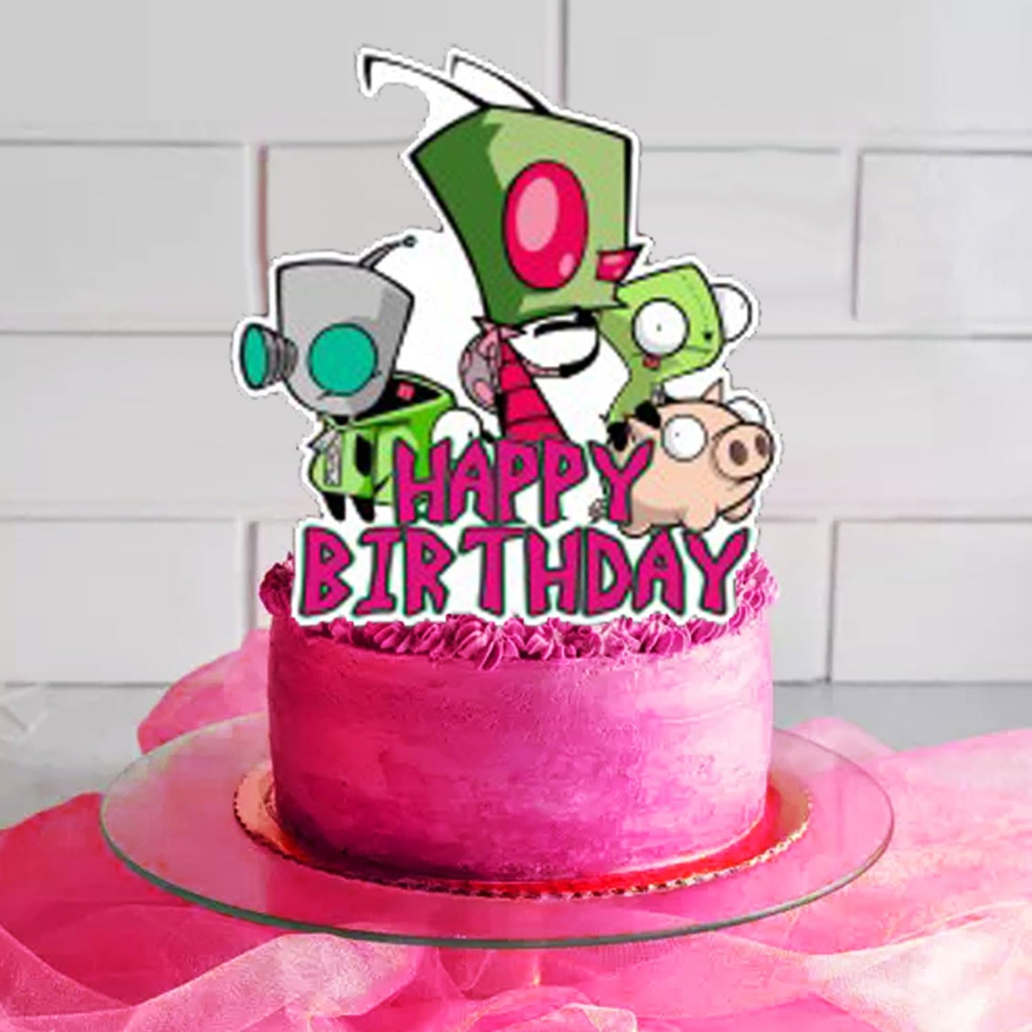 Invader Zim Party Decorations,Invader Zim Birthday Party Supplies Includes Banner - Cake Topper - 24 Cupcake Toppers - 18 Balloons