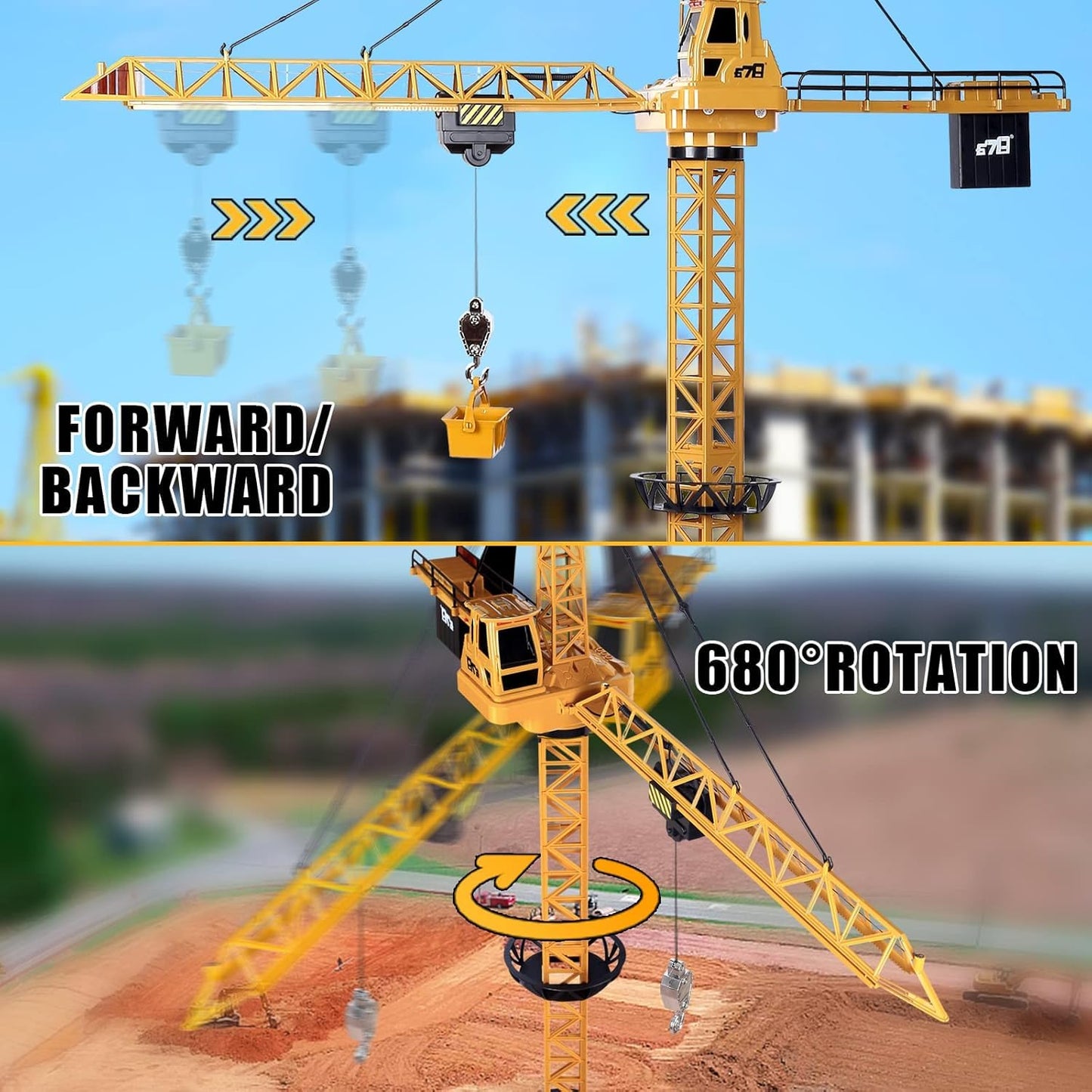 Liberty Imports 6 Channel RC Mega Tower Crane, 50.4 inch Tall 2.4GHz Remote Control Construction Site Toy 680° Rotation Lift Model with Tower Lights