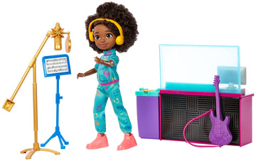 Mattel Karma’s World Making Rhymes Recording Studio 13-Piece Playset with Karma Doll (8.7-inch), Mixing Booth, Guitar, Collectible Record & More