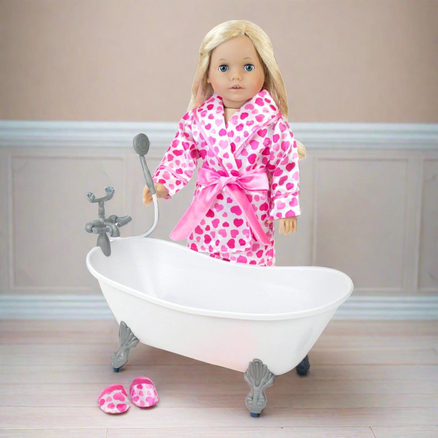 Sophia's Classic White Clawfoot Bathtub with Handheld Shower Head and Faucet Furniture Set for 18" Dolls, White/Silver