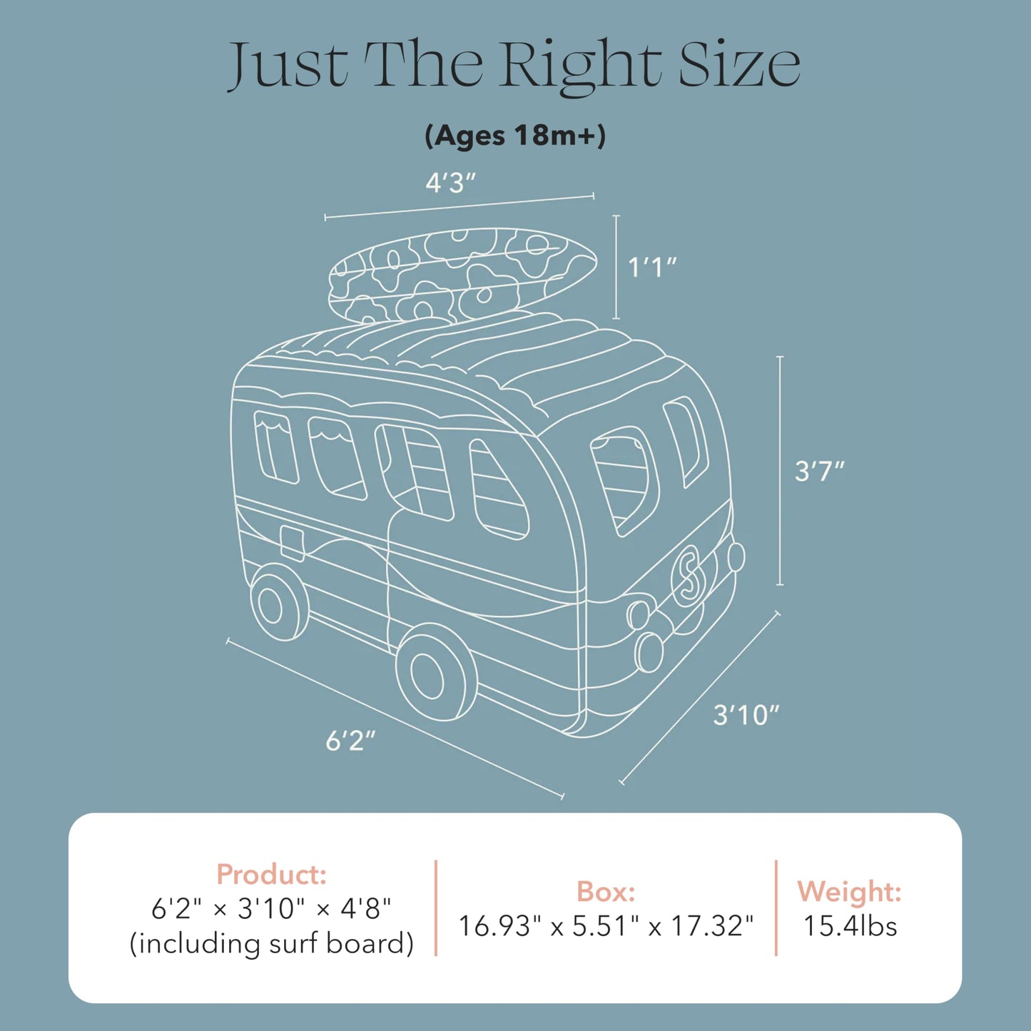 PLAYSMOL Inflatable Camper Van Kids Play Tent with Surfboard, Indoor Pop-Up Playhouse for Toddlers & Kids, Pretend Play Toy, Easy Inflate PVC