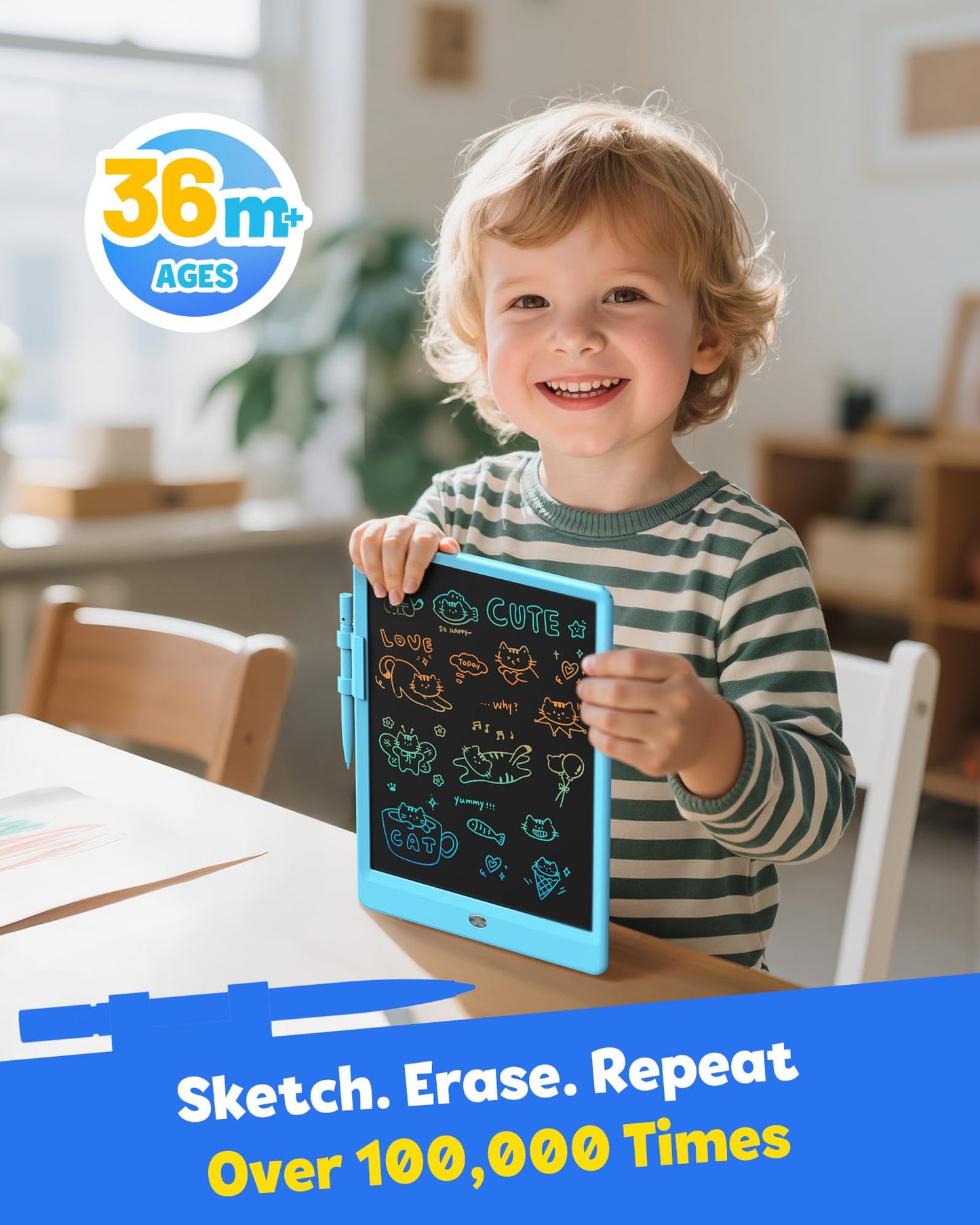 TEKFUN LCD Writing Tablet for Kids, 10-inch Coloring Drawing Pad, Mess Free Doodle Board, Airplane Travel Toys for Boys and Toddlers, Road Trip