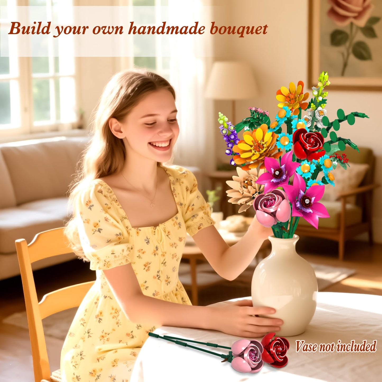 GoStock Flower Building Block Set, 13 Style Plant Bouquet Collection Toy, 887PCS Flowers Building Block Toy for Home Office Decor Adults Women Girls