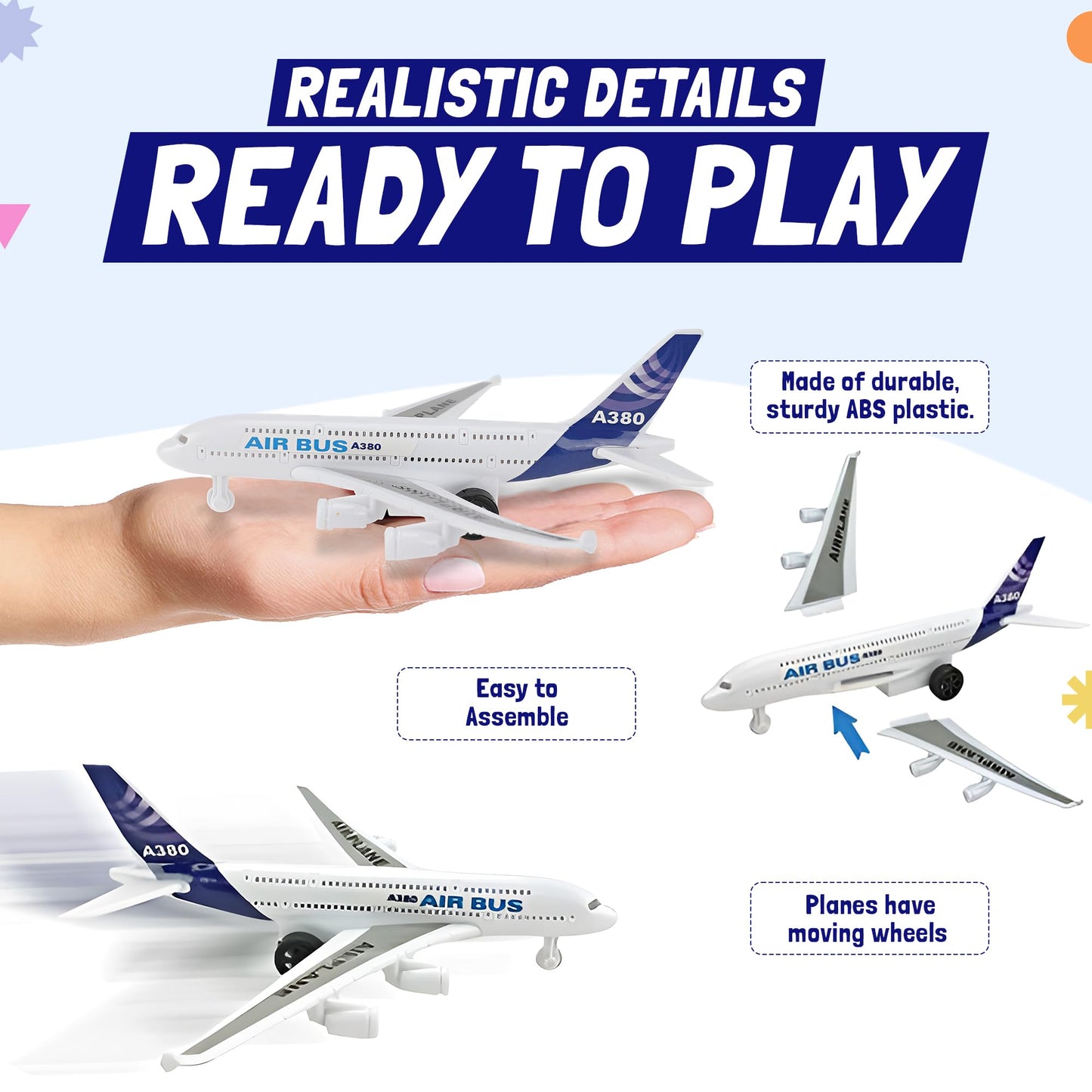 57 PCS Commercial Airport Playset with Airplane Toys, Play Vehicles, Fire Trucks, Police Cars & Figures, and Accessories in Storage Bucket for Kids