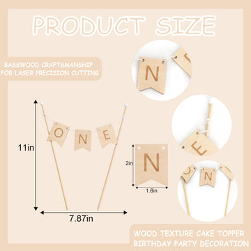 1ST BIRTHDAY CAKE TOPPER - Wooden First Birthday Cake Topper, First Birthday Party Decorations,Photo Props (Natural wood color)