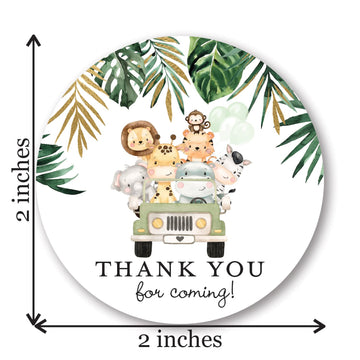 2"" Round - Safari Animals on Jeep Thank You Party Favor Stickers - Set of 40