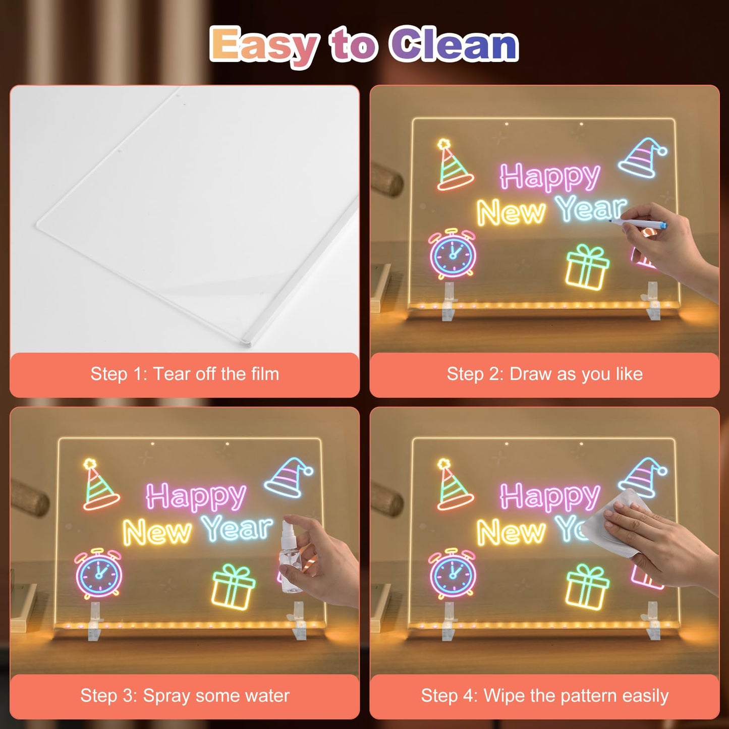 LED Note Board 2-Pack- 13.7x10 inch Acryic Dry Erase Board with 7 Colrs and 4 Modes - for Kids Draing and Kindergarten Graduation Gifts for Toddlers