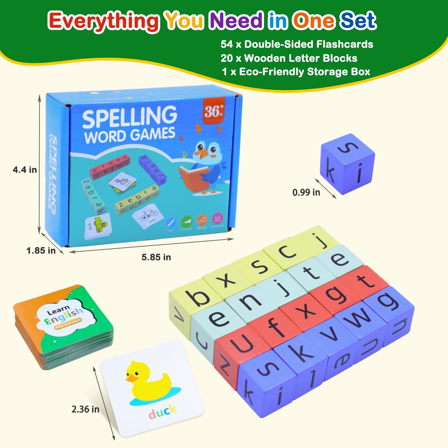 Humerry Spelling Games for Kids Ages 3-6, CVC Word Matching Letter Game, Phonics Learning Toy with 54 Flash Cards for Preschool Boys Girls