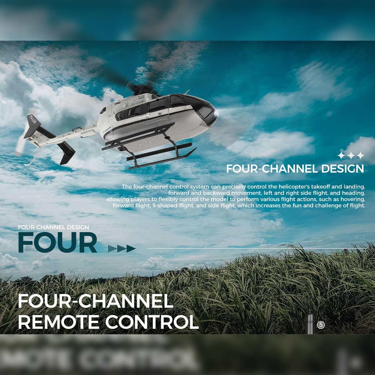 ConGamefun RC Helicopter, WL-K160 EC-145 160-Class 2.4G 4CH 4-Propeller Flybarless Scale RC Helicopter Model with Adjustable Left/Right-Hand Throttle