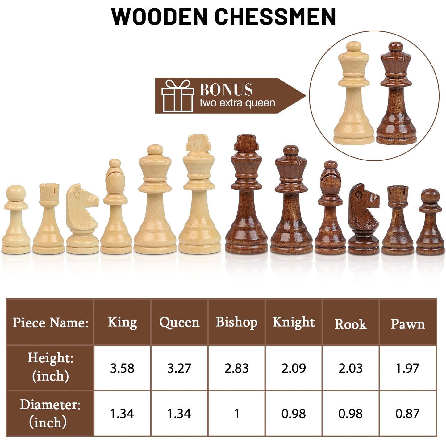 LEAP Wooden Chess Set 17" Inches - 2 Extra Queens - Folding Board Raised Edge, Handmade Portable Travel Chess Board Game Sets with Game Pieces Storage