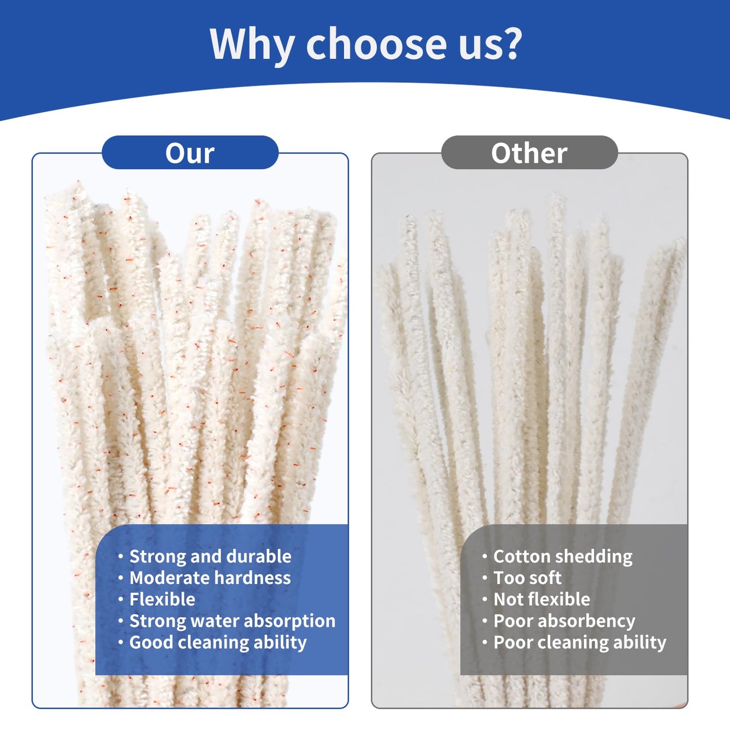 Phinus 300 Pack Pipe Cleaners Pipe, 6-Inch Pipe Cleaners Bulk, Cotton and Plastic Pipe Cleaner, Pipecleaners for Removing Tar & Resin, Pipe Cleaners