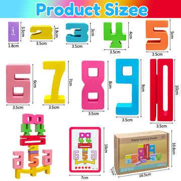 XPQKDC Wooden Number Building Blocks - 20Pcs Stacking for 3+ Years Old Kids, Digital Building Blocks, 1-10 Digital Blocks Toys, Balance Competition