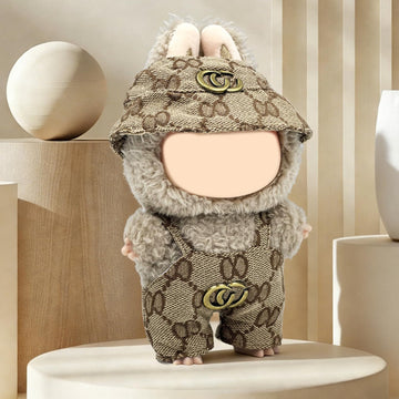 Lukxi 17cm Clothes Set(Only Outfit), Hat & Overalls Set for 6.7inch Doll, Cute Clothes for Dress up Unique Style, Stylish Clothes for Doll (Brown)