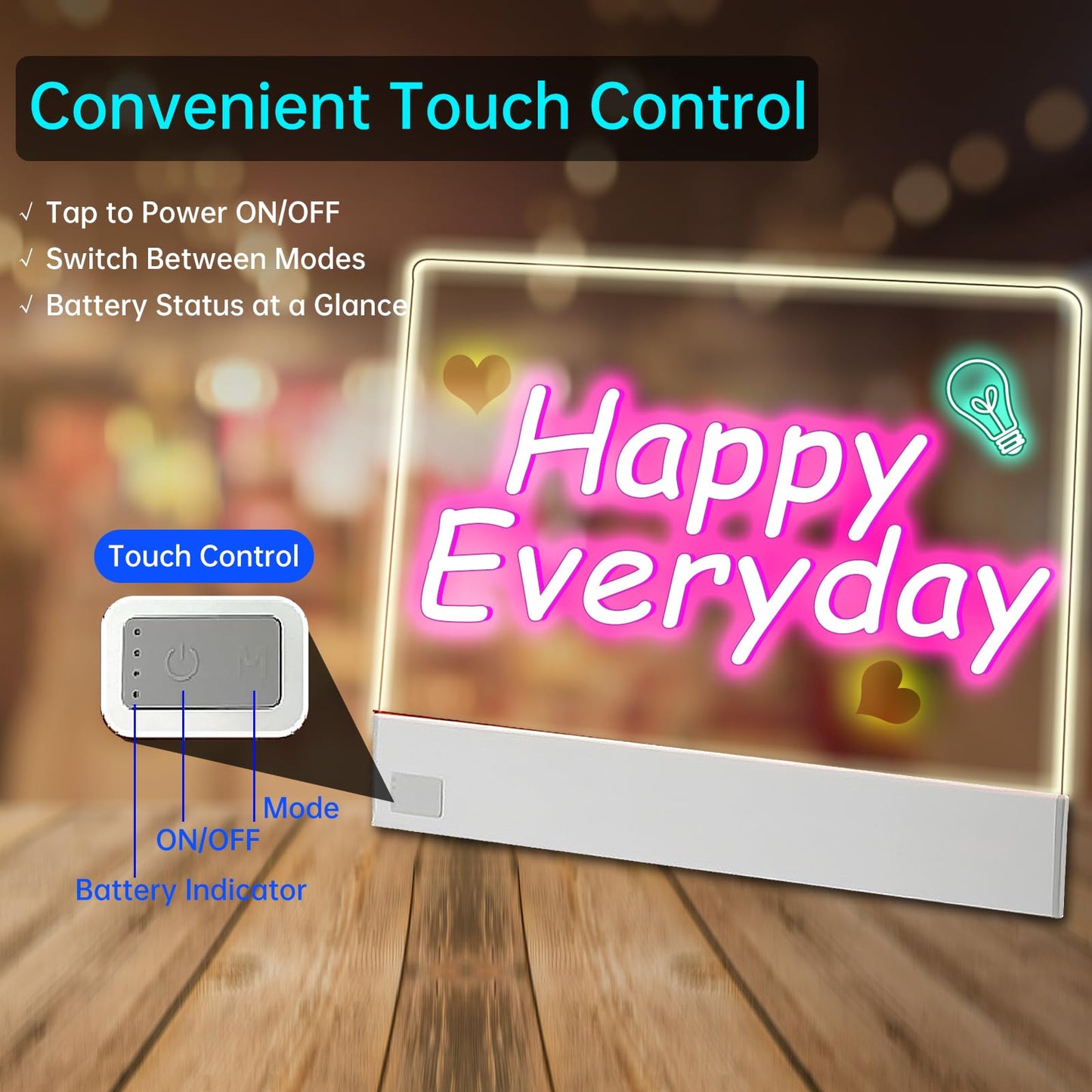 Led Drawing Board for Kids,13.2'' x 10'' Rechargeable Led Note Board with Colors,Doodle Glow Board,3 Modes & 5 Colors Acrylic Dry Erase Board with 8