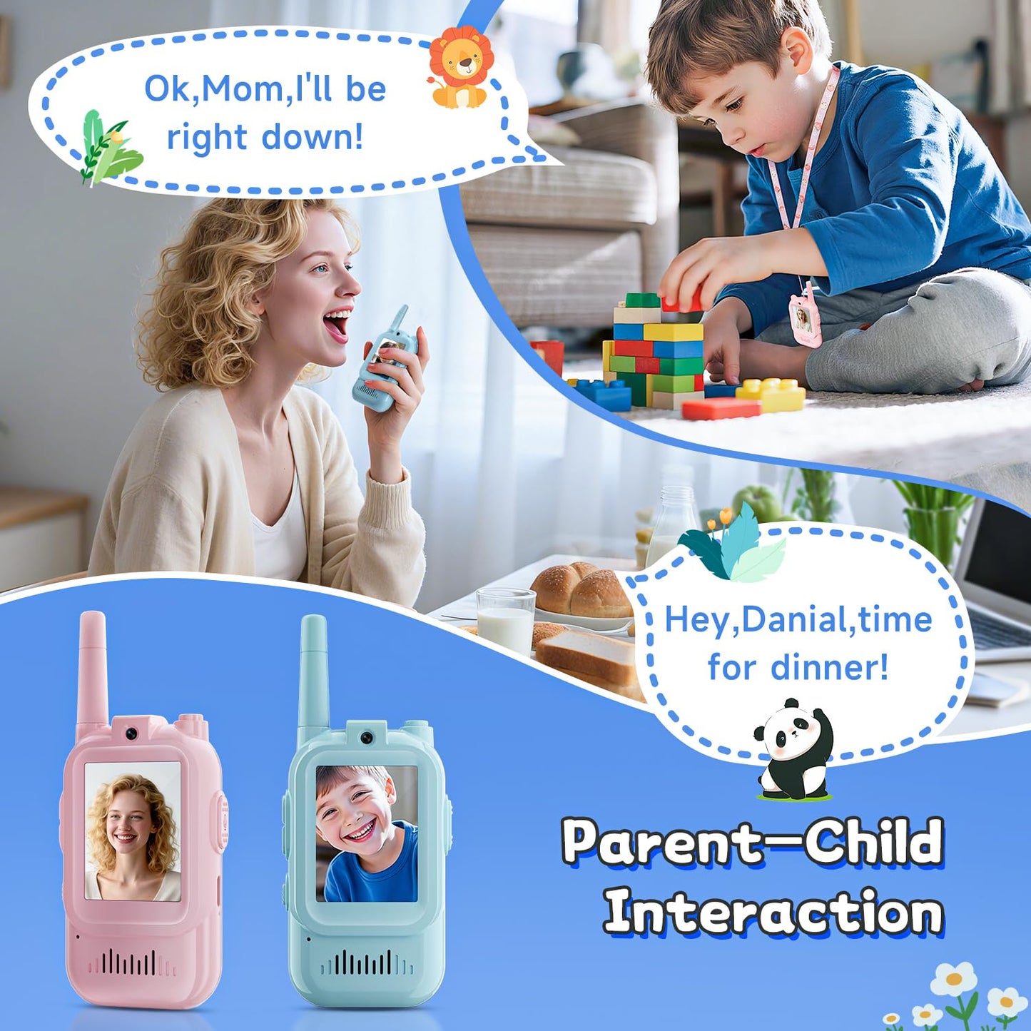 Kids Video Walkie Talkies, 2 Pack Long Range Walkie-Talkie for Kids, Rechargeable Video Call Toys for Indoor, Camping, Hiking, Travel, Christmas