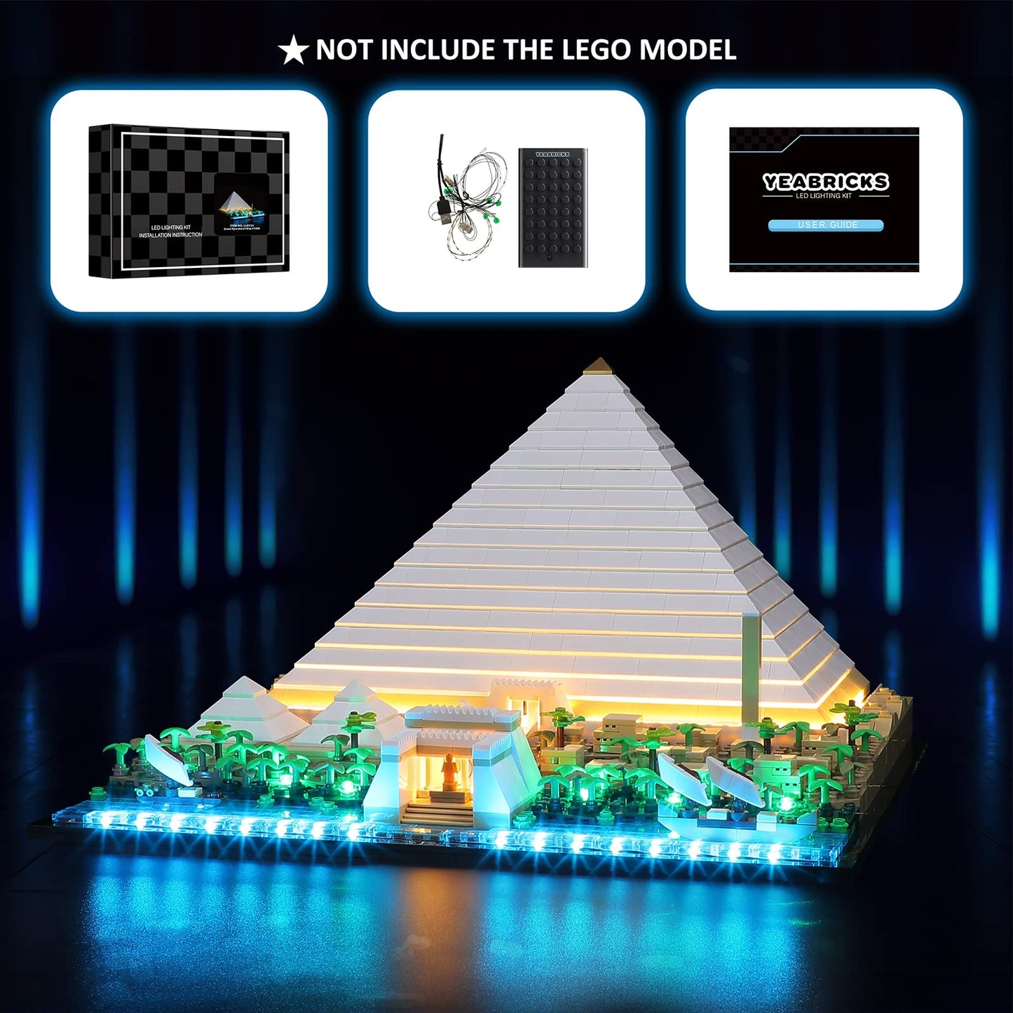 YEABRICKS LED Light Kit for Lego - Architecture Great Pyramid of Giza Building Blocks Model, LED Light Set Compatible with 21058(Lego Set NOT