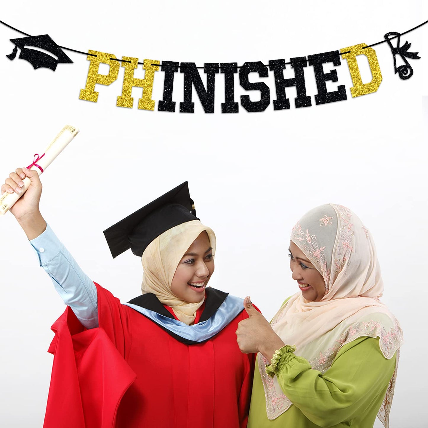 Phinished Banner, Class of 2026 Master Doctor Degree, Congrats Phd College Graduation Party Decoration Supplies, Gold and Black Glitter