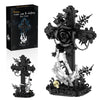 Tenhorses Gothic Cross Flower Building Set with Skull Hands, Crucifix Rose Skeleton Model, Dark Aesthetic Display Decor for Home Office, Halloween