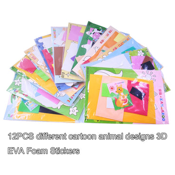 Lovyan 3D EVA Foam Stickers for Toddlers 12PCS Sticky Foam DIY Craft Preschool Art Class Drawing Sticker Puzzle Art Kit for Kids Boys Girls (Cartoon