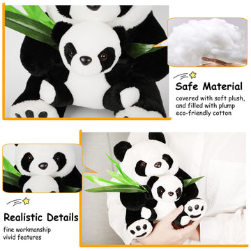 AIXINI 10" Plush Panda Stuffed Animal with Panda Baby & Mom, Soft Bamboo Toy