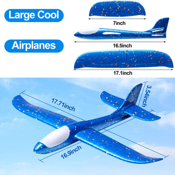 Tivcck 3 Pack LED Foam Airplane Toys, 17.5" Large Throwing Foam Plane, 2 Flight Mode Glider Flying Toy for Kids, Ages 3+