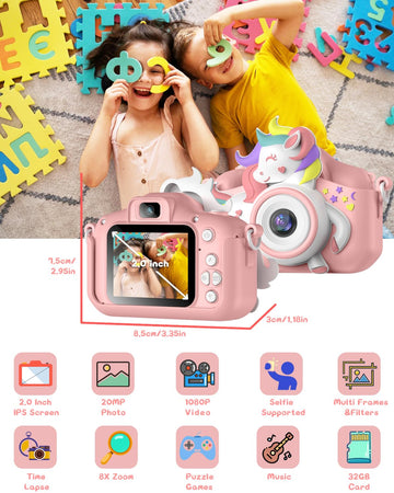 Kids Camera for 3-8 Years Old Toddlers Childrens Boys Girls Selfie Camera 20 MP HD 1080P IPS Screen Dual Digital Toy Camera for Kids Christmas
