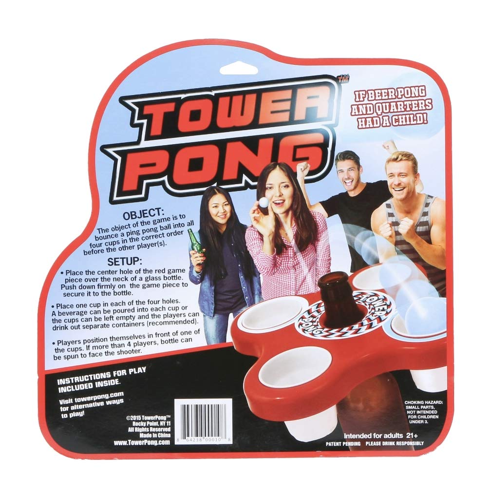 Tower Pong - Portable Game: 4 Players, Adult, Includes Game Piece, 4 Mini Cups, 4 Ping Pong Balls, Carrying Bag