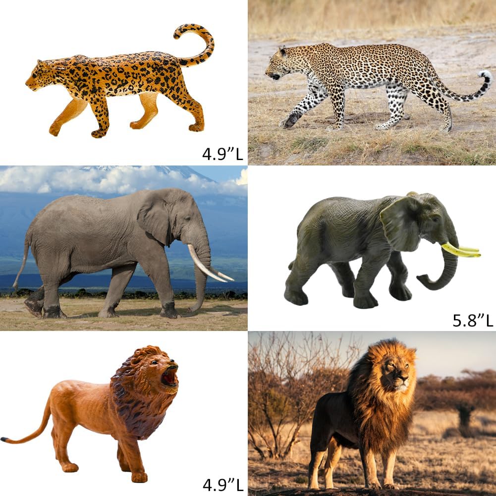BOLZRA 65PCS Safari Animals Figures Toys, Realistic Plastic Jungle Zoo Wild Animals with Fence Building Blocks Storage Box Christmas Birthday Gift