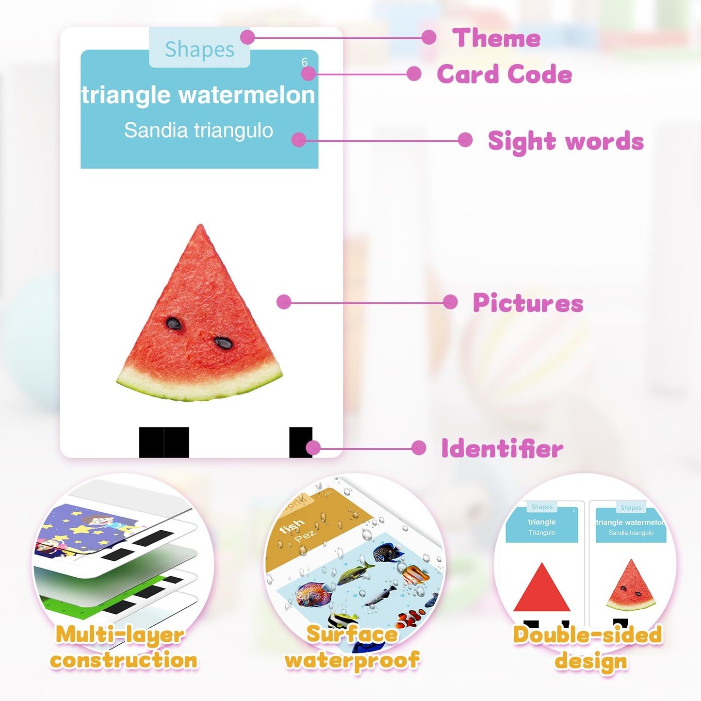 HOMESTEC Toddlers Bilingual Spanish & English Talking Flash Cards, Pink