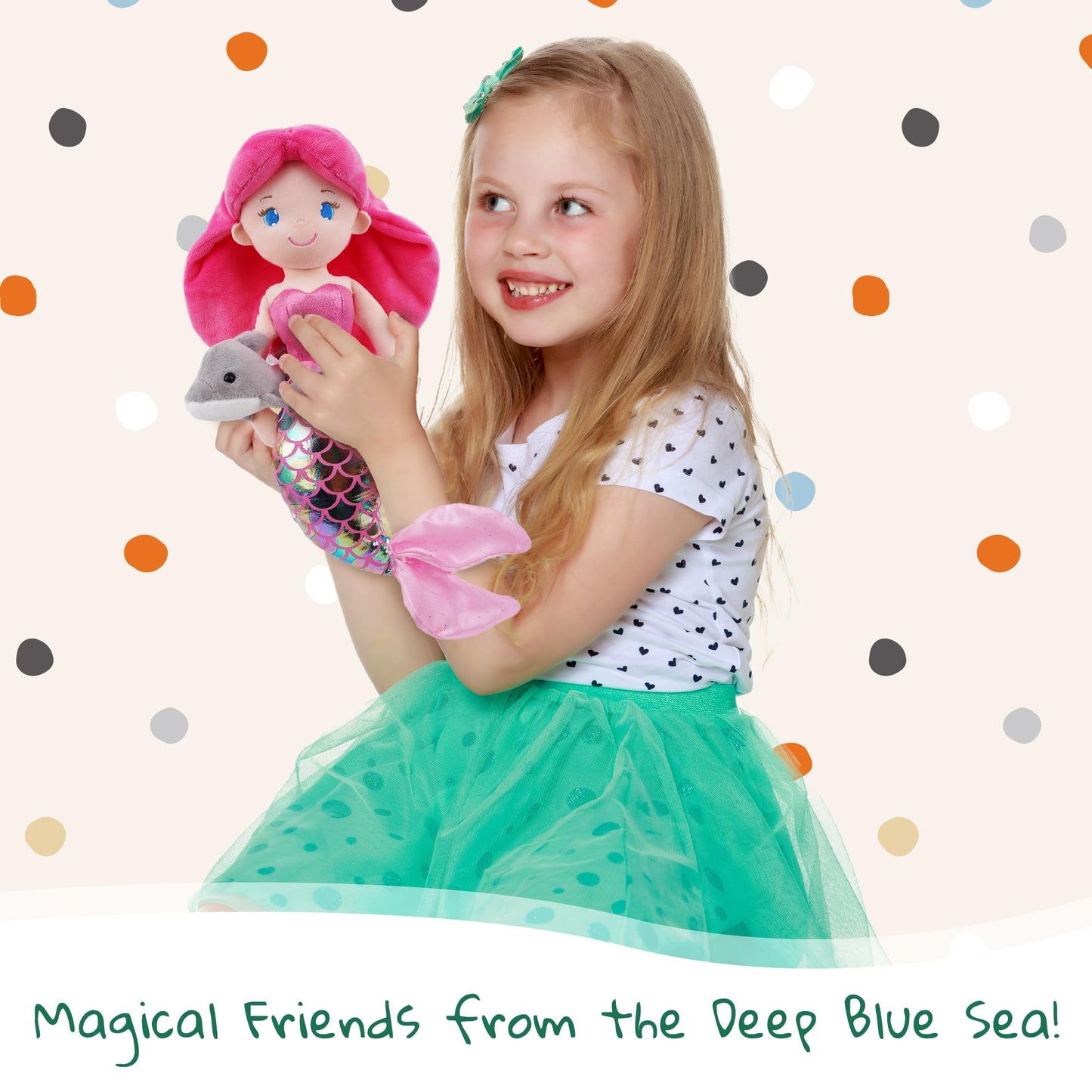 June Garden Atlantic Wonders Series - Mermaid Princess Thalassa Seabreeze - 16" Soft Plush Stuffed Mermaid Doll Gift for Toddler Girls