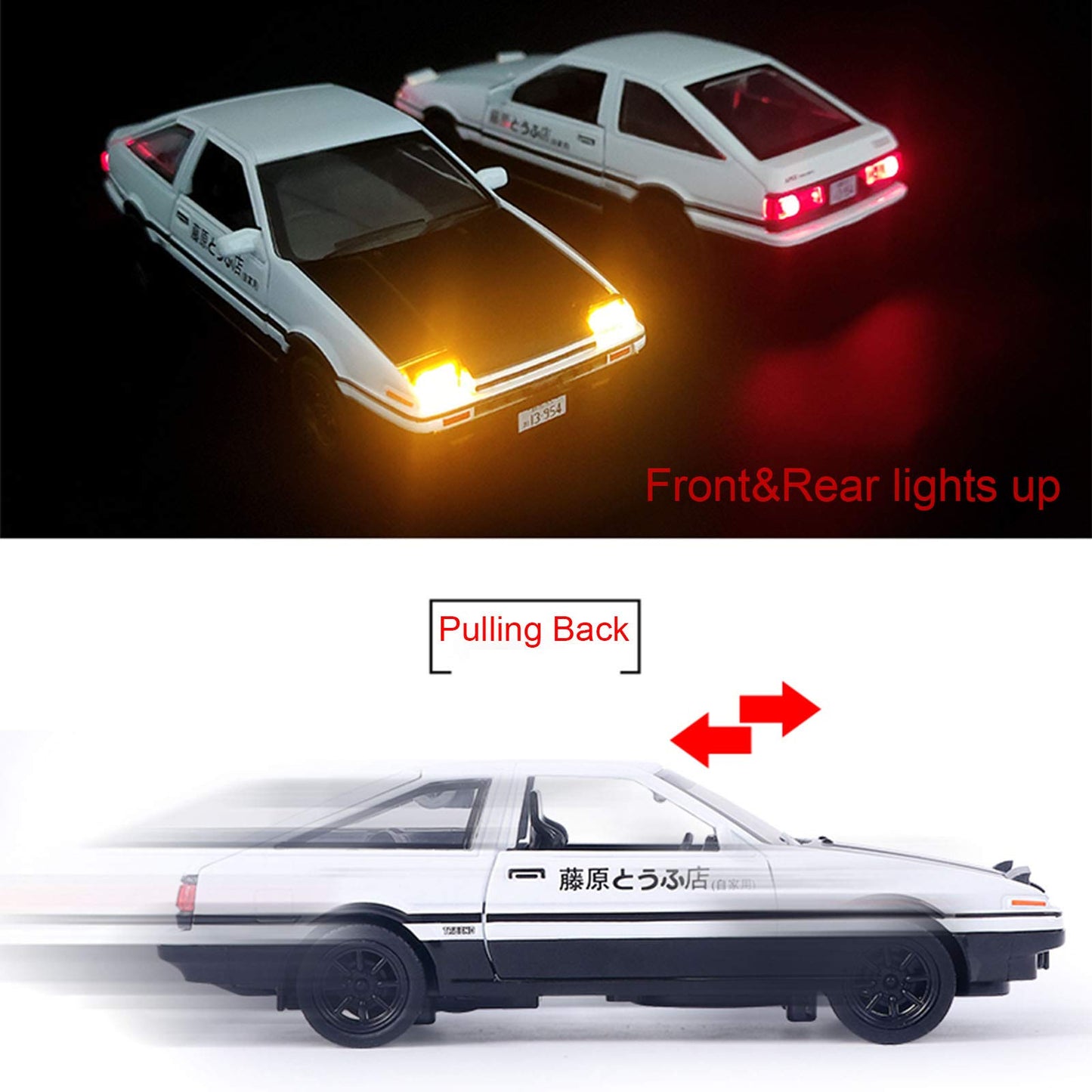 Mzexoma Initial D Trueno AE86 Alloy Diecast Car Model, Sports Car Toys for Kids and Adults,Pull Back Vehicles Toy Cars (Black-Type A)
