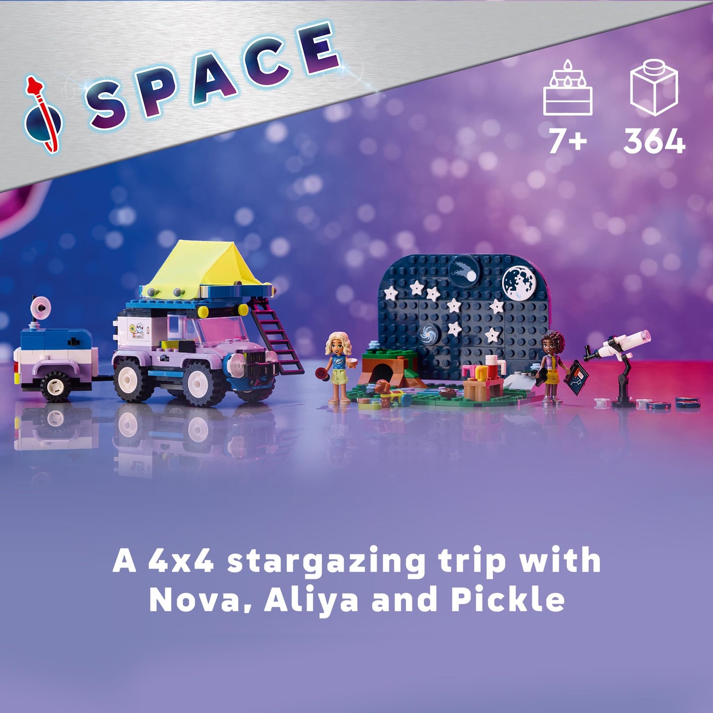 LEGO Friends Stargazing Camping Vehicle Adventure Toy, Includes 2 Mini-Dolls, Camping Trailer, Telescope Toy, and a Dog Figure, Science Gift Idea