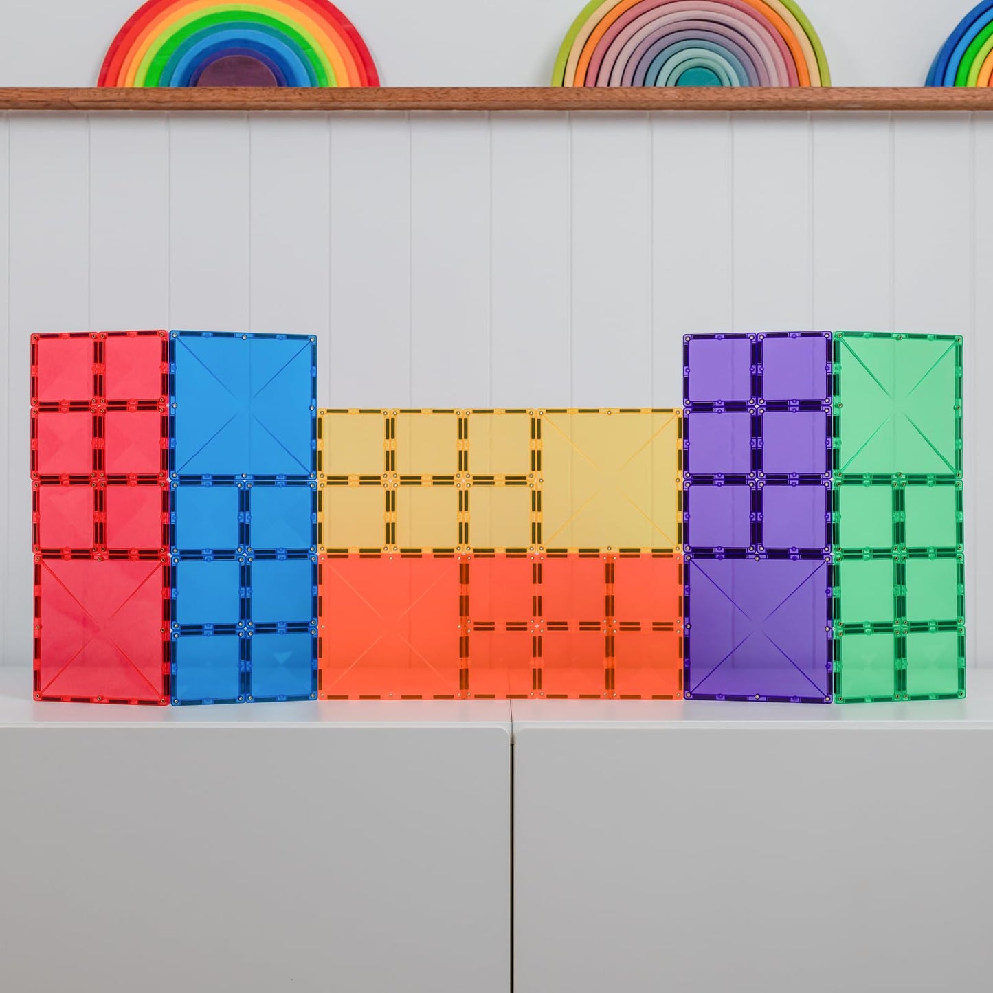 CONNETIX Magnetic Tiles Rainbow Square Pack, 42 Pieces