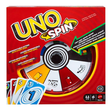 Mattel Games UNO Spin Card Game for Kid, Adult & Family Nights, Classic Play with Toy Spinner, New Challenges & Rules, Rainy Day Activity