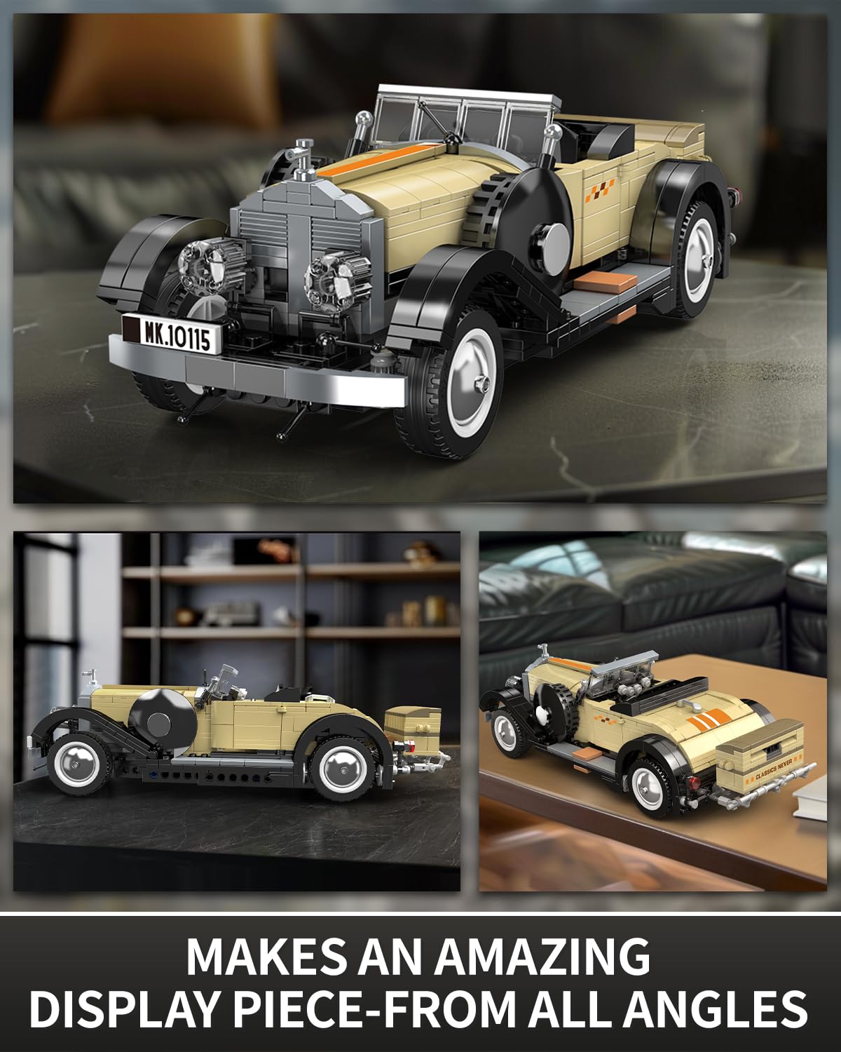 Mould King 10115 Classic Vintage Car Building Kit, Retro Car Building Blocks Sets, 1:16 Scale Convertible Sports Cars Display Model, Collectible Set