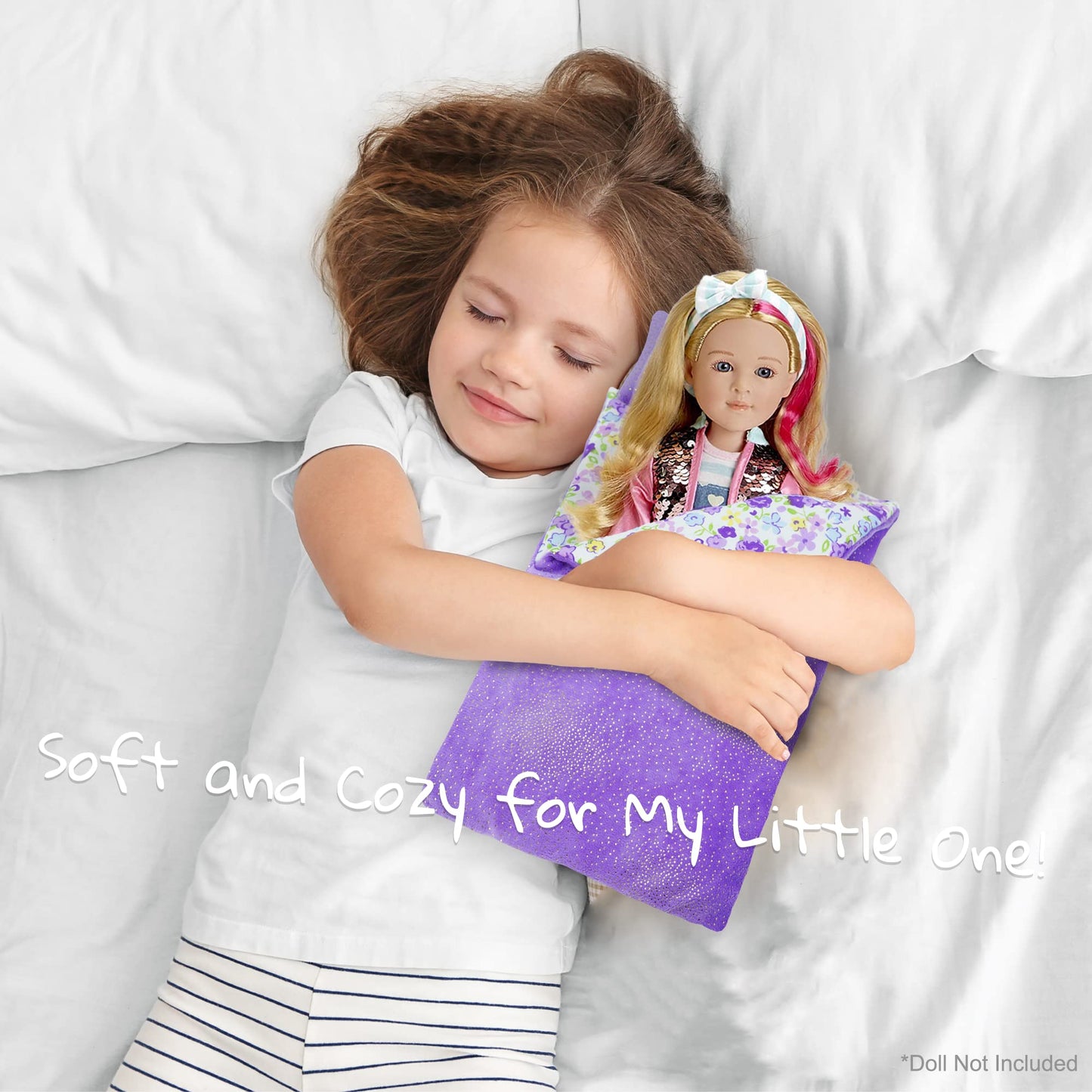 June Garden Cozy Dream Reversible Doll Sleeping Bag - 2-Piece Playset Doll Accessory with Pillow - Fits 18" American Girl Dolls - Gifts for Girls 2 3