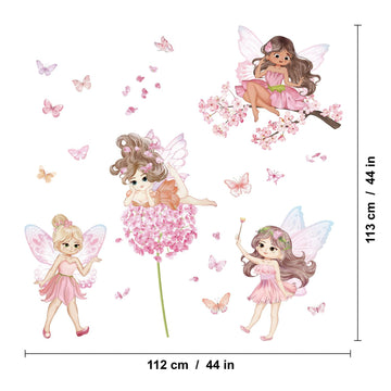 Fairy Wall Decals Pink Butterfly and Flower Wall Sticker for Girls Bedroom Baby Kids Room Perfect for Childrens Day Birthday Party Favors Wall Decor