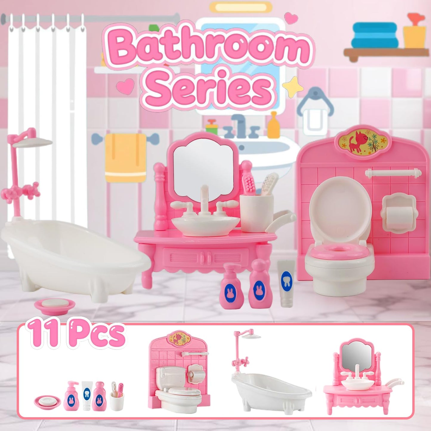 46 Pcs Dollhouse Furniture Set,Miniature Dollhouse Accessories 1:12 Doll Furniture with Cat,Dog,Kitchen, Dining Room,LivingRoom,Bedroom Mini Doll