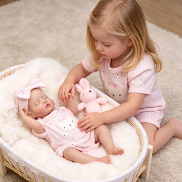 Tookyhill 18 Inch Realistic Reborn Baby Doll - Sleeping Lifelike Newborn Doll Girl with Closed Eyes, Soft Full Vinyl Body, Pink Bear Outfit & Headband