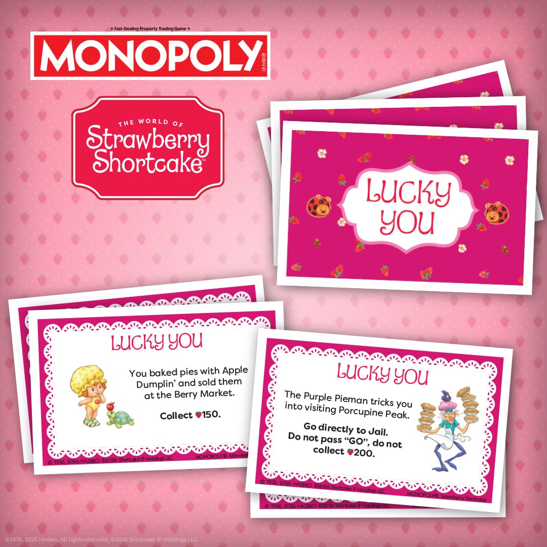 Monopoly: Strawberry Shortcake Board Game, Buy, Sell & Trade Locations Like Big Apple City, Citrus Acres & More, Includes 6 Collectible Tokens Like