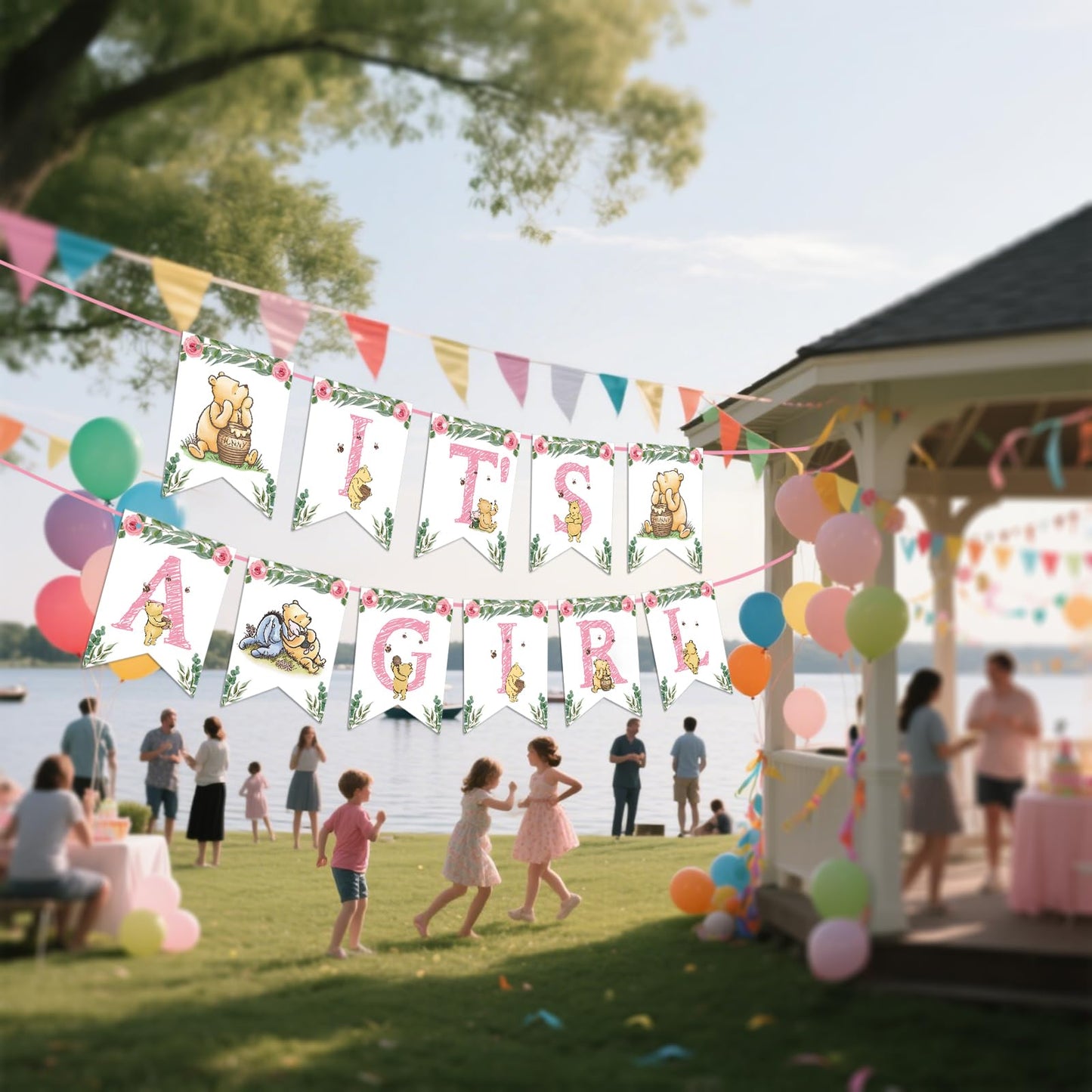 Winnie IT'S A Girl Banner for Baby Shower Decorations Girl Baby Shower Banner for Girls Party Birthday Decorations