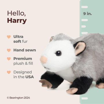 Bearington Harry Possum Plush Toy - 9" Realistic Opossum Stuffed Animal with Soft Fur and Lifelike Details - Adorable and Cuddly Opossum Plushies Gift