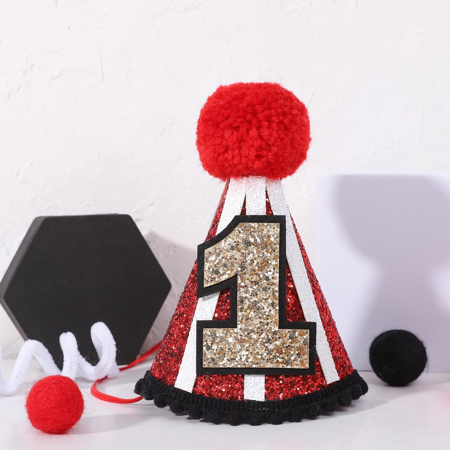 YOUAME Circus 1st Birthday Party Hat - Red Glitter Crown Outfit for Boys and Girls, Fun Carnival Themed Party Decor