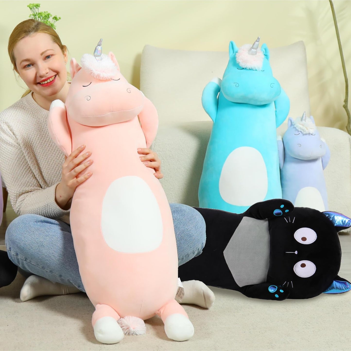 MorisMos Big Unicorn Body Pillow, 36.2'' Plush Unicorn Stuffed Animal, Super Soft Hugging Pillow for Girl Kid, Giant Stuffed Animal Plush Pillow