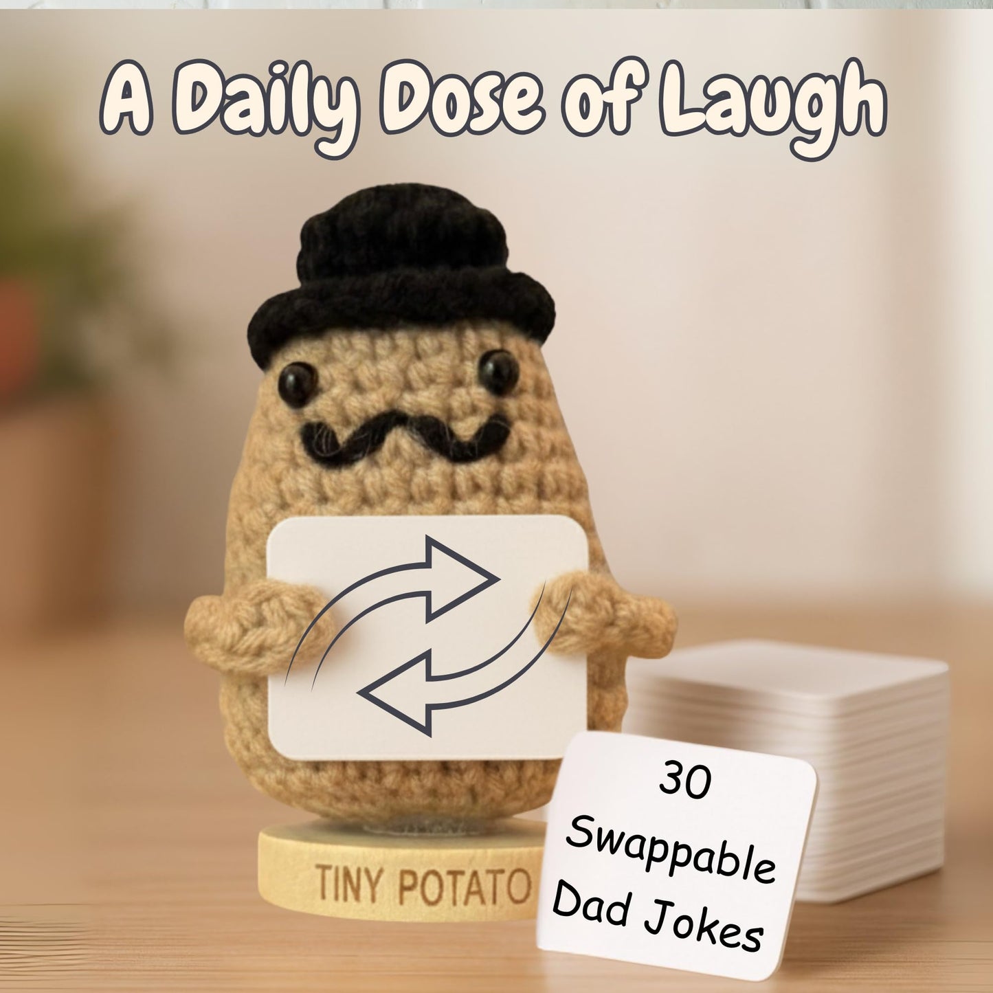 Dad Jokes Crochet Potato Doll with 30 Funny Signs - Funny Birthday Gift for Dad, Husband - Gag Gifts for Men, Father, Friend, Coworker, Uncle, Husband