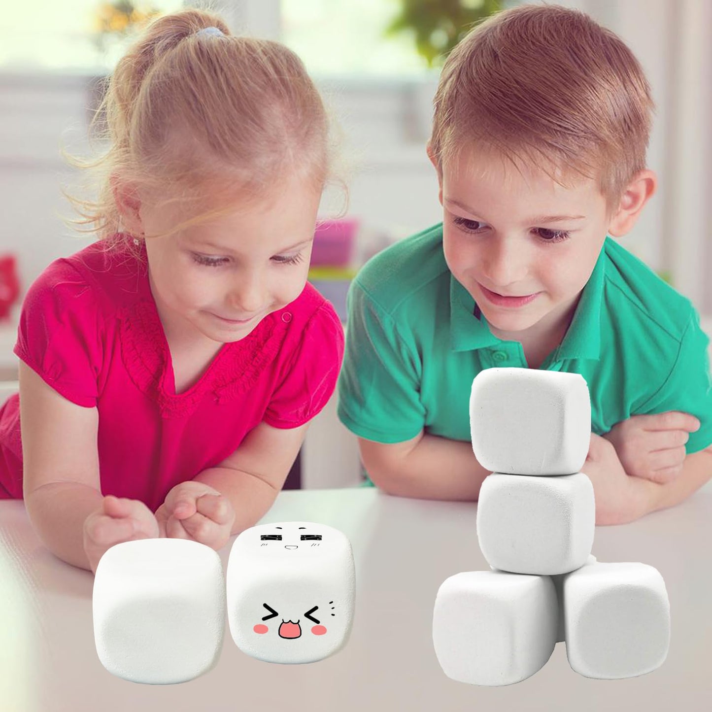 Qidiwin White EVA Foam Dices for Kids Graffiti, Building Blocks,Creative Painting,24PCS