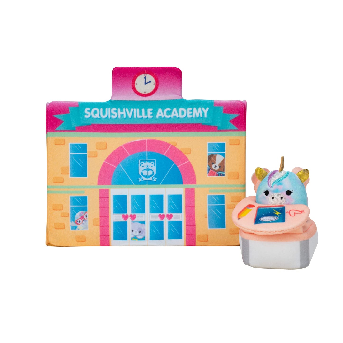 Squishville by Original Squishmallows Deluxe Academy Playset - Includes 2-Inch Eunice The Unicorn Plush, School Desk, Locker, and School Playscene